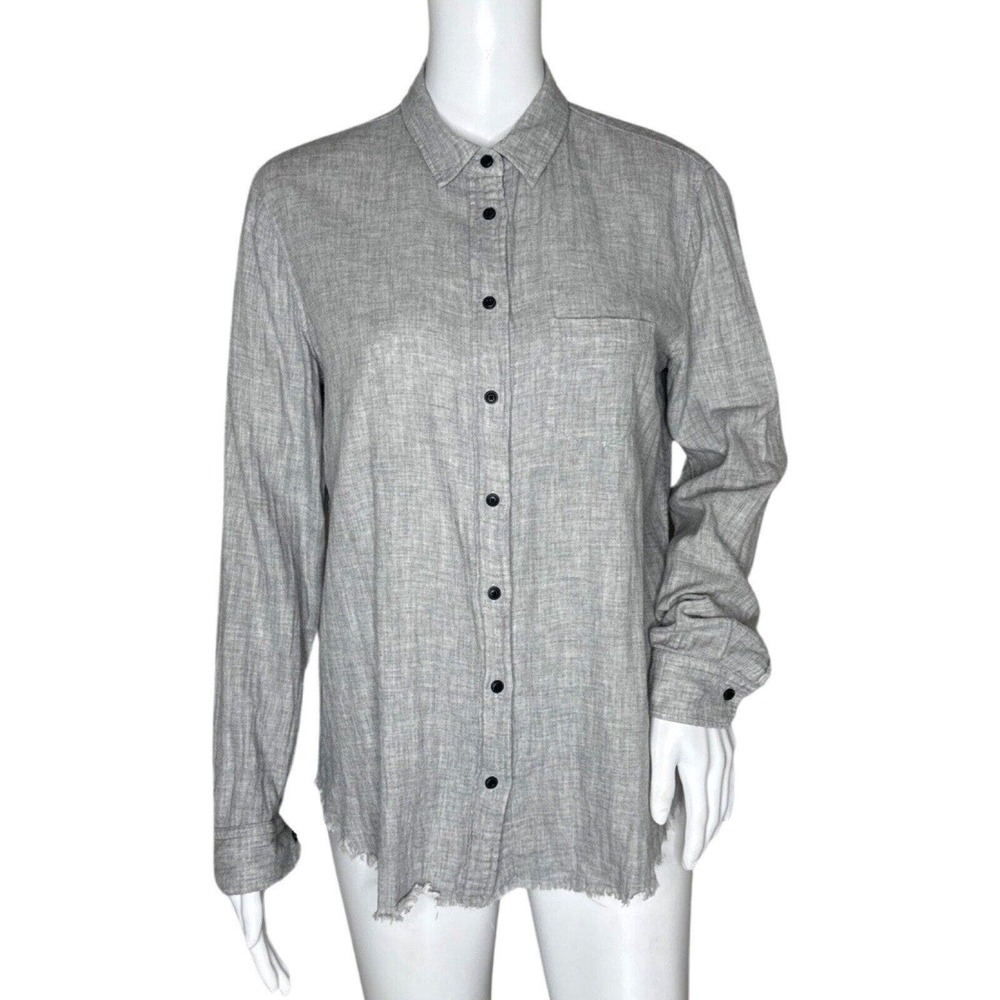 Massimo Dutti Shirt Women Medium Gray Button Up Neutral Office Career Minimalist